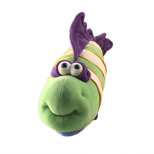 Plush Green & White Striped Fish Soft Sculpture